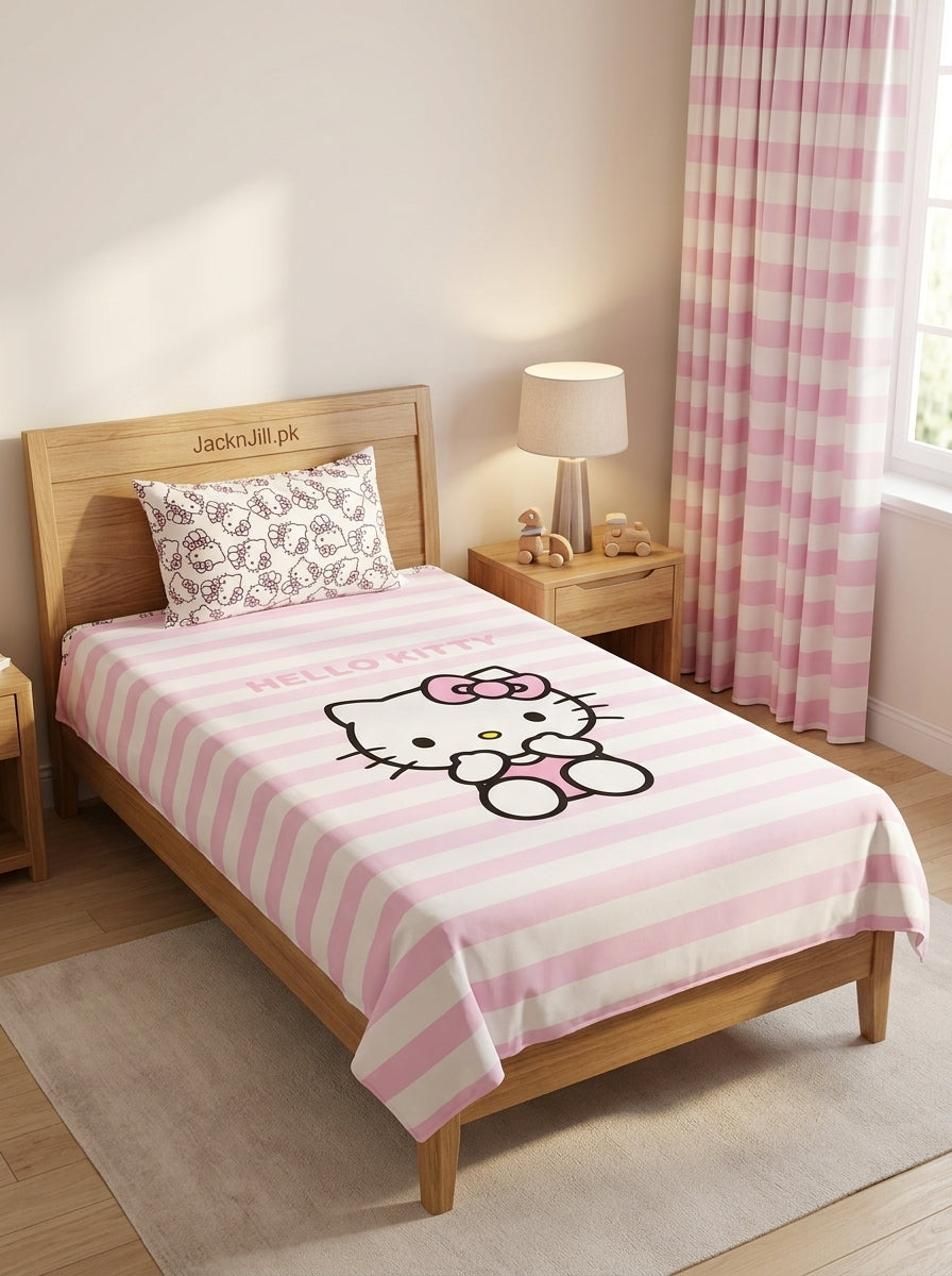 Hello Kitty Pink Based Kids Bedsheet Set for Girls
