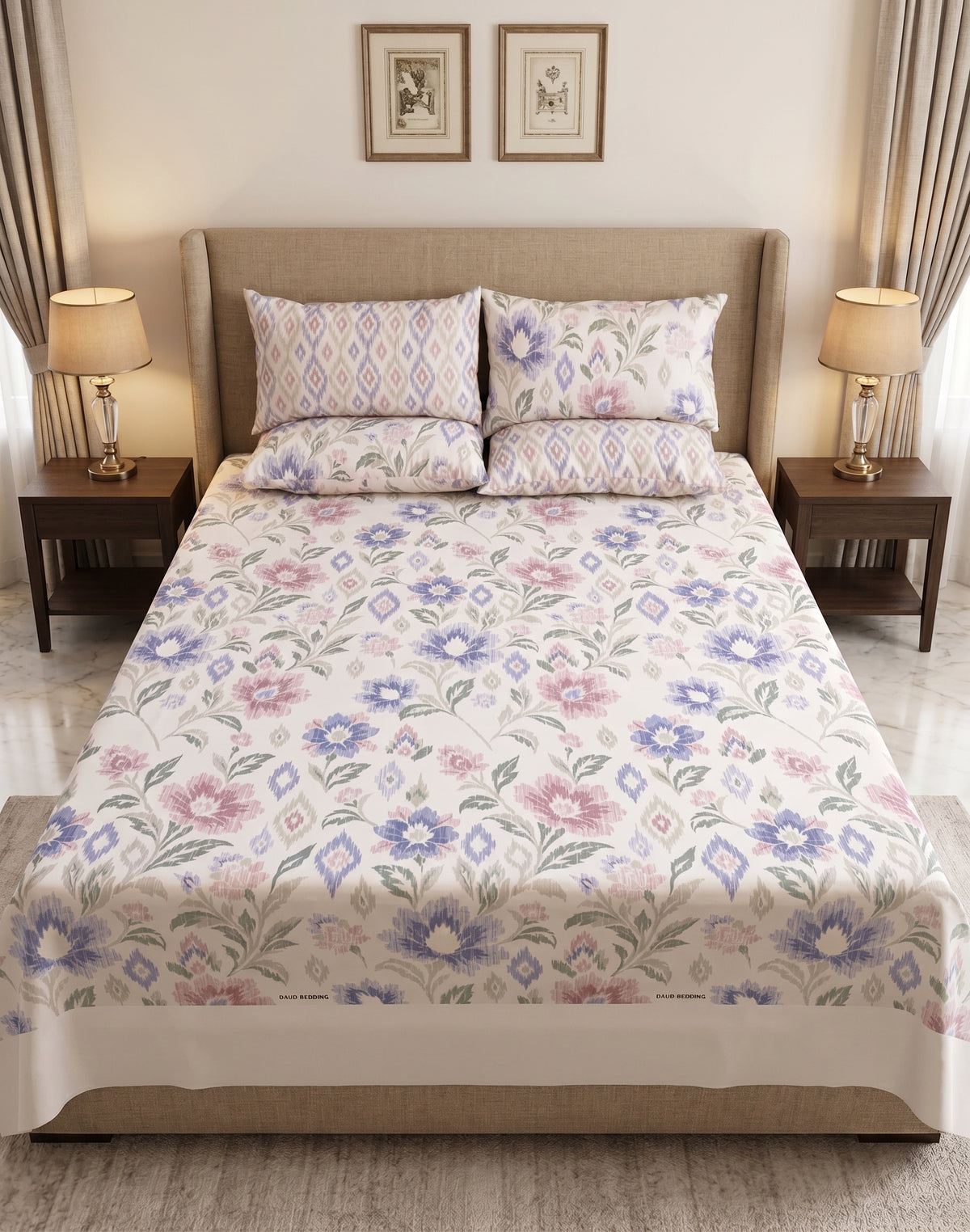 Premium Printed Bedsheet Set – Soft, Comfortable & Stylish Bedding C1
