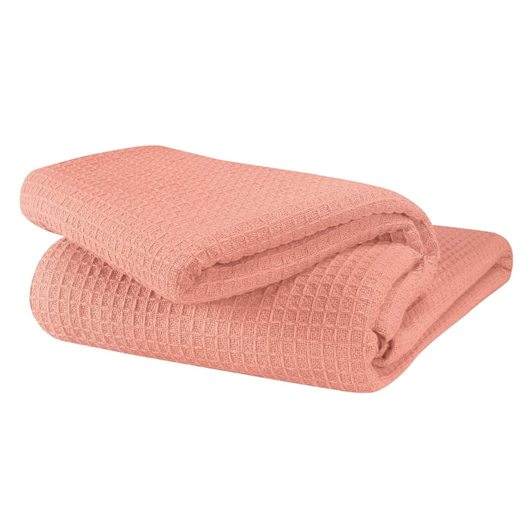 Premium Waffle Textured Bed Throw – Peach