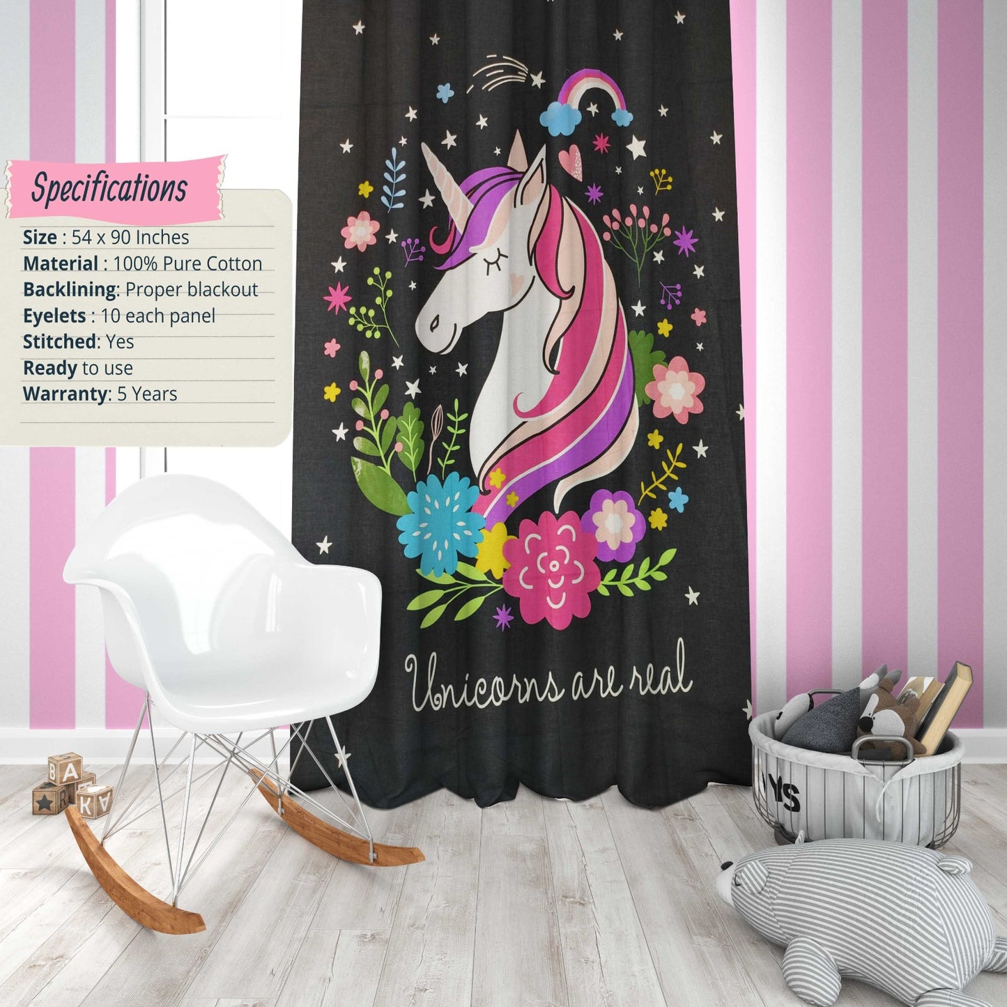 Glow In Dark Unicorn Kids Curtain H3
