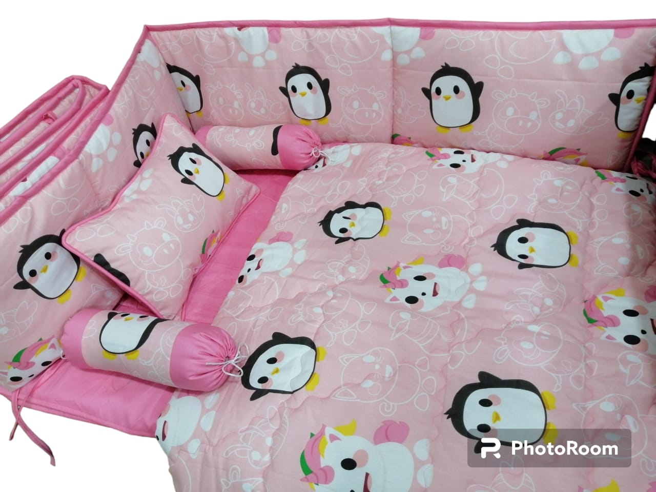 Penguin And Unicorn Baby Cot Set - Baby Cot