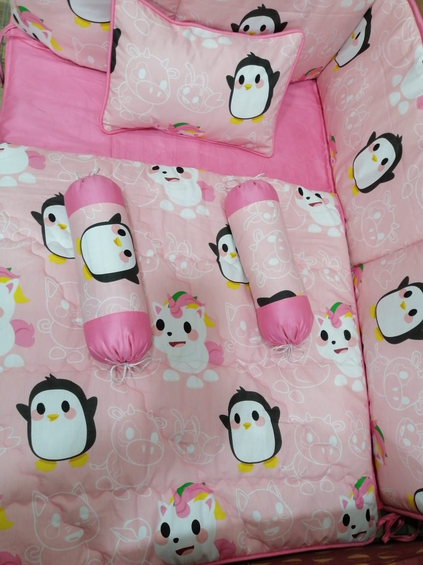 Penguin And Unicorn Baby Cot Set - Baby Cot