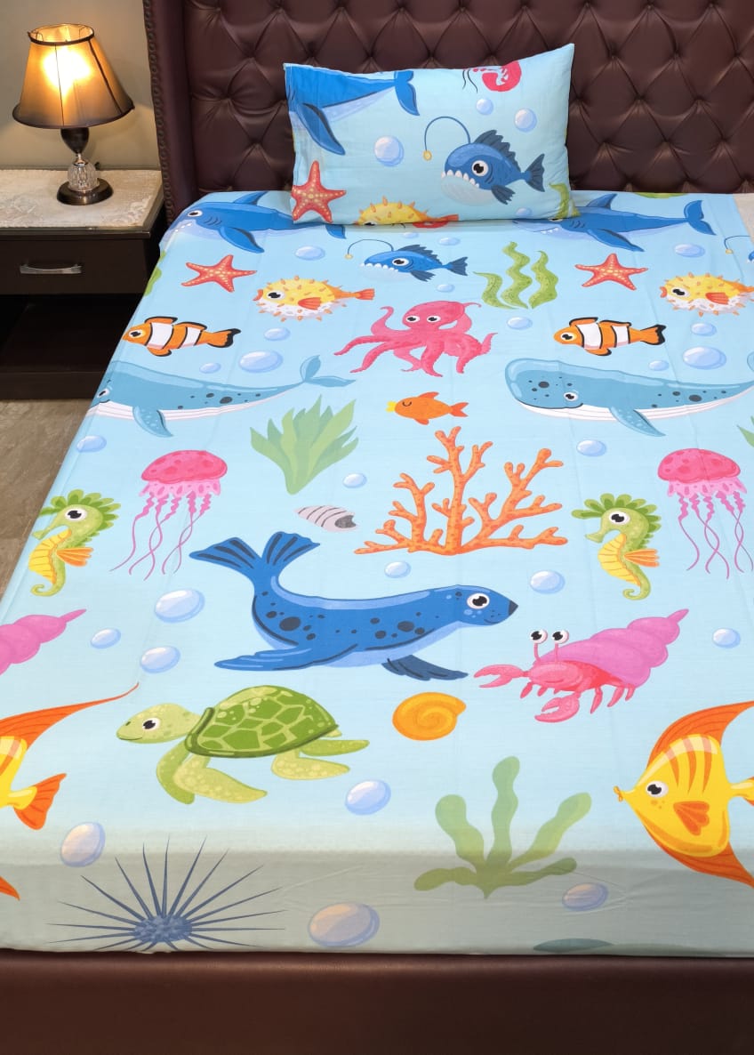 Sea Life Print Kids Bed Sheet | jacknjill.pk – Kids Store