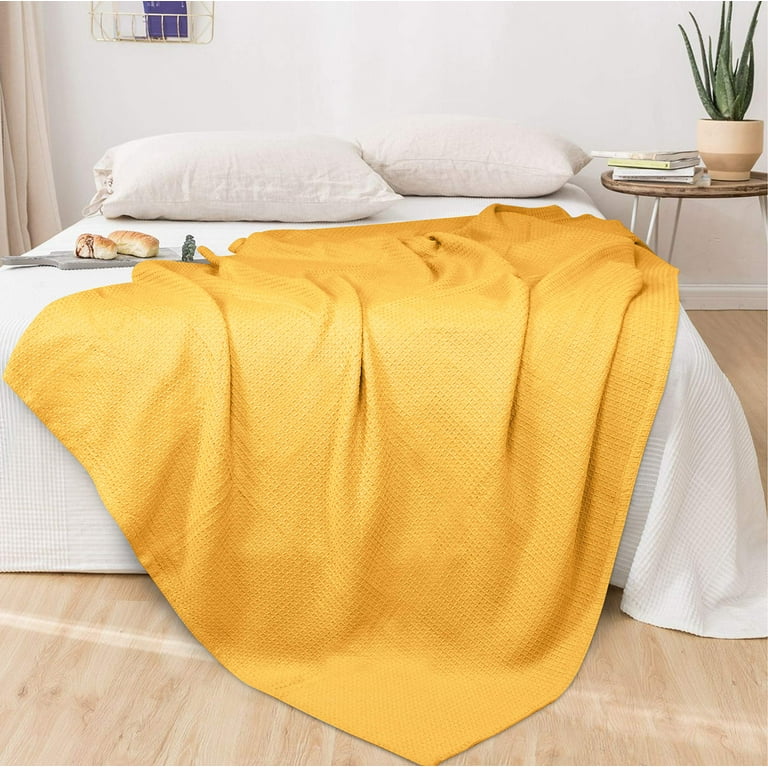 Premium Waffle Textured Bedthrow – Mustard Yellow