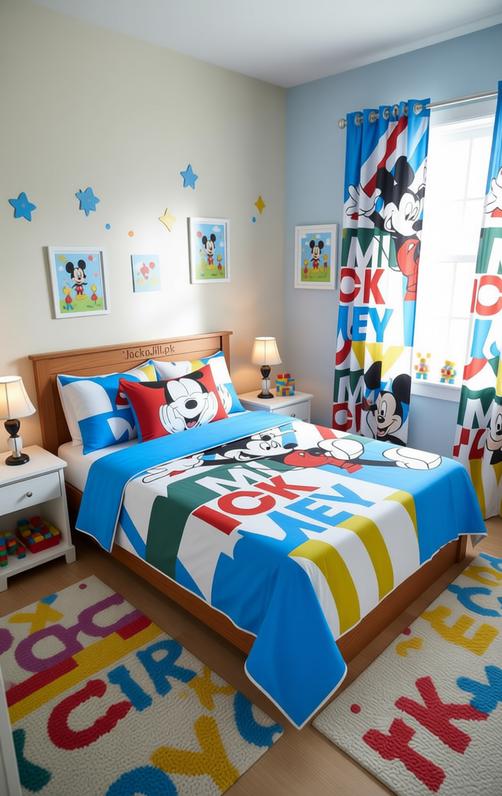 Mickey Mouse kids Bedsheet Set with Matching Curtains
