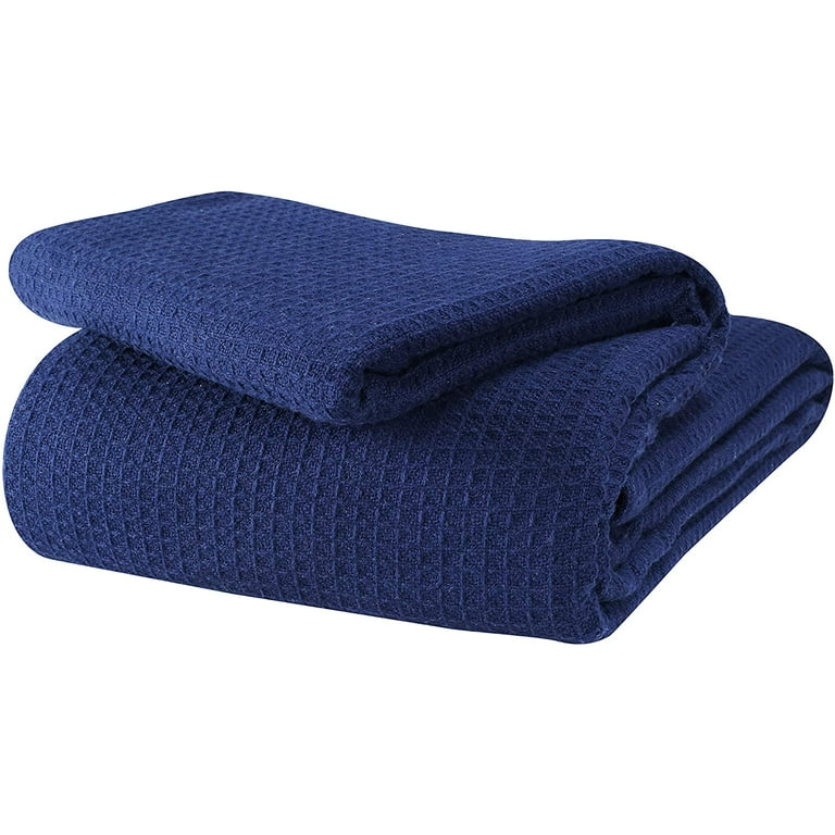 Premium Waffle Textured Bedspread – Navy Blue