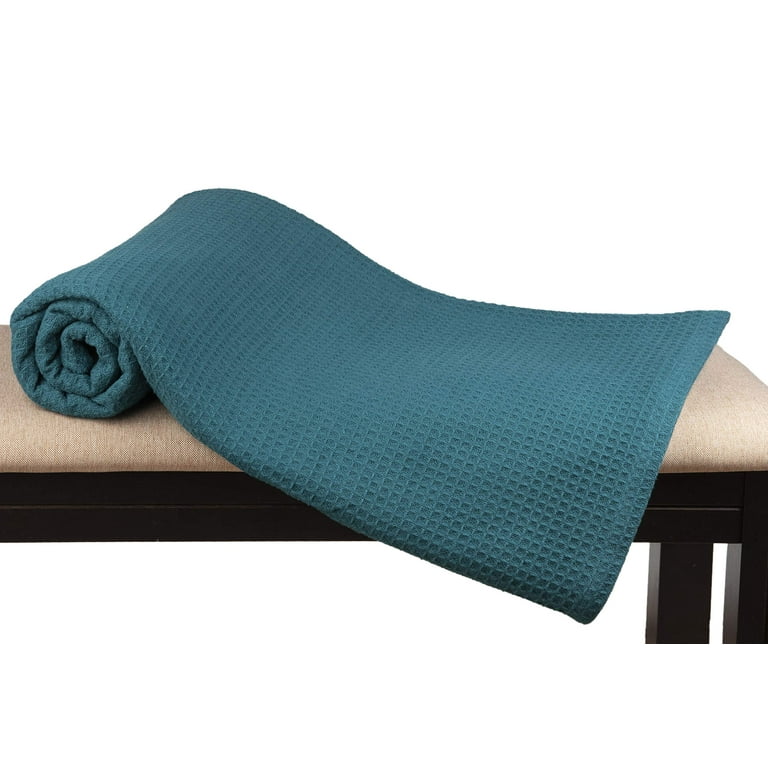Premium Waffle Textured Bed Throw – Teal