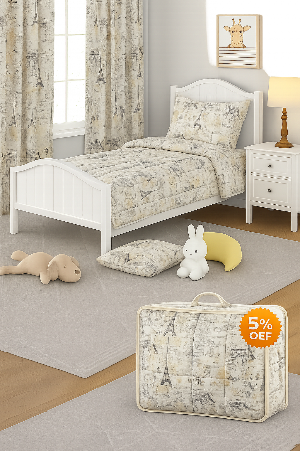 Eiffel Tower Parice Print Kids Bedsheet