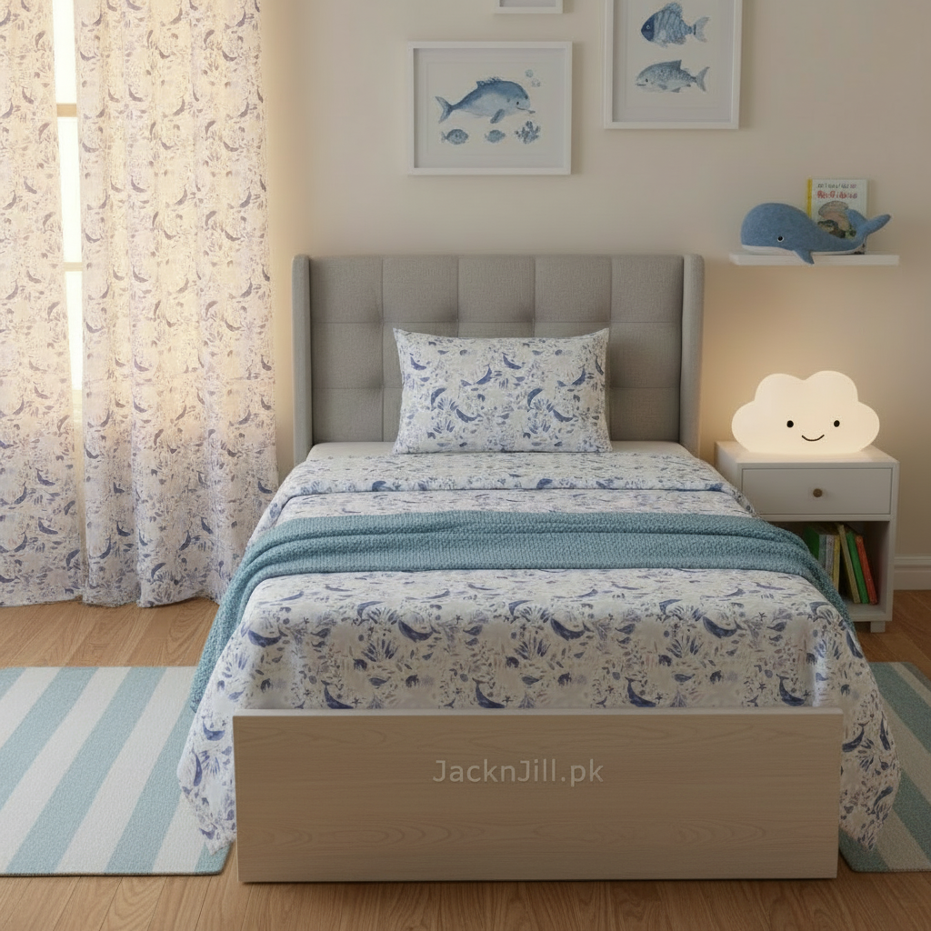 Kids Ocean-Themed Printed Bedding Set – Soft & Cozy Bedspread for Children’s Room