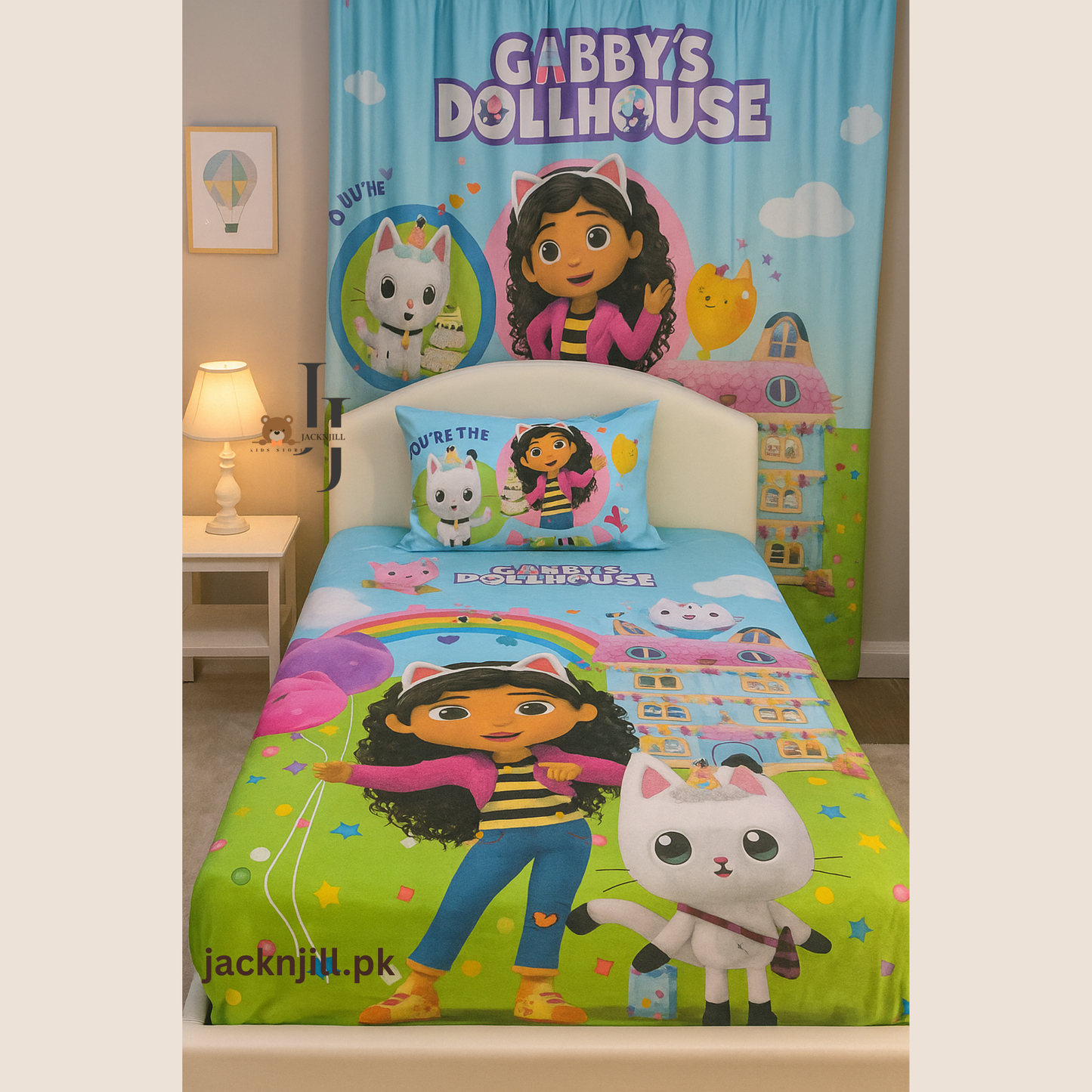 Gabby's DollHouse Green Kids Bedsheet