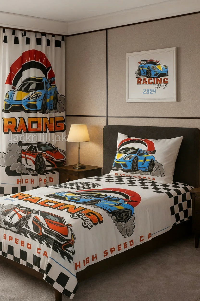 Racing Car Theme Kids Curtains | Fun Window Drapes for Boys Room Décor