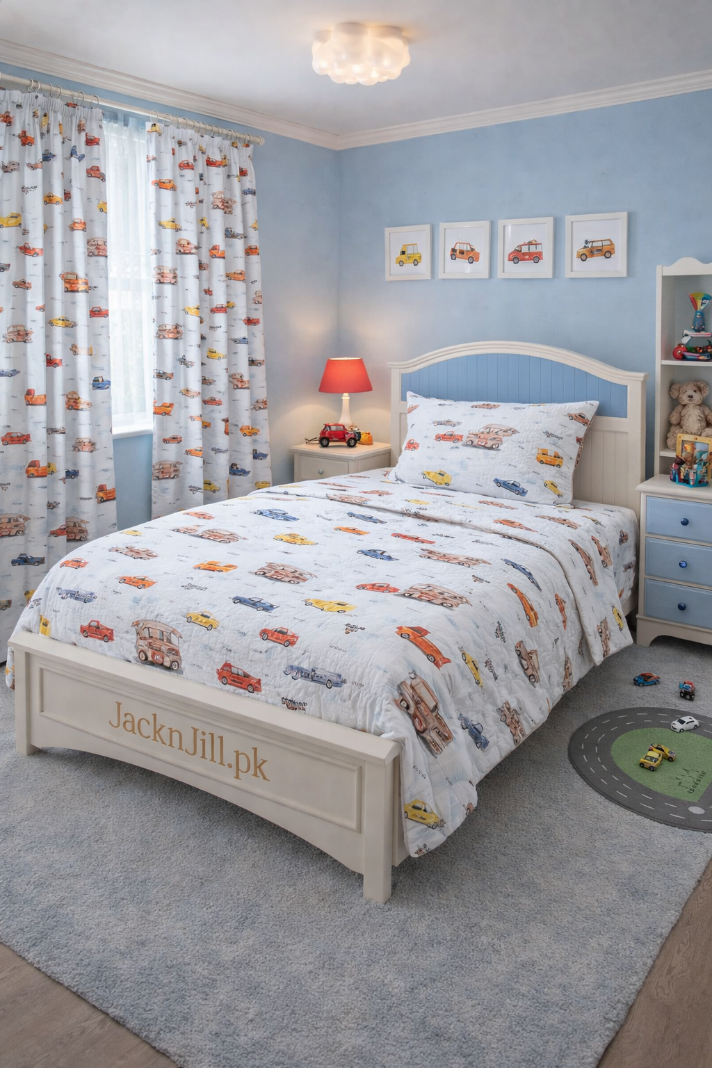 cars bedsheet with comforter and curtains in Pakistan