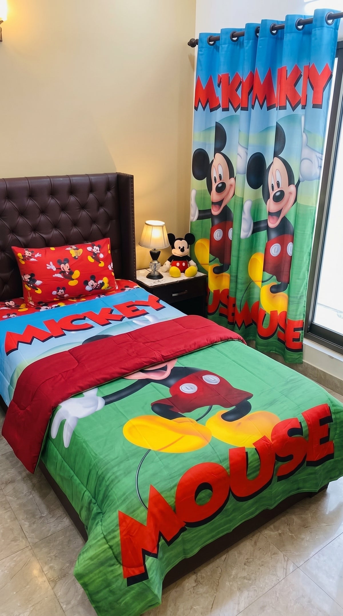 Multi Colored Mickey Mouse Kids Bedsheet Set with Comforter