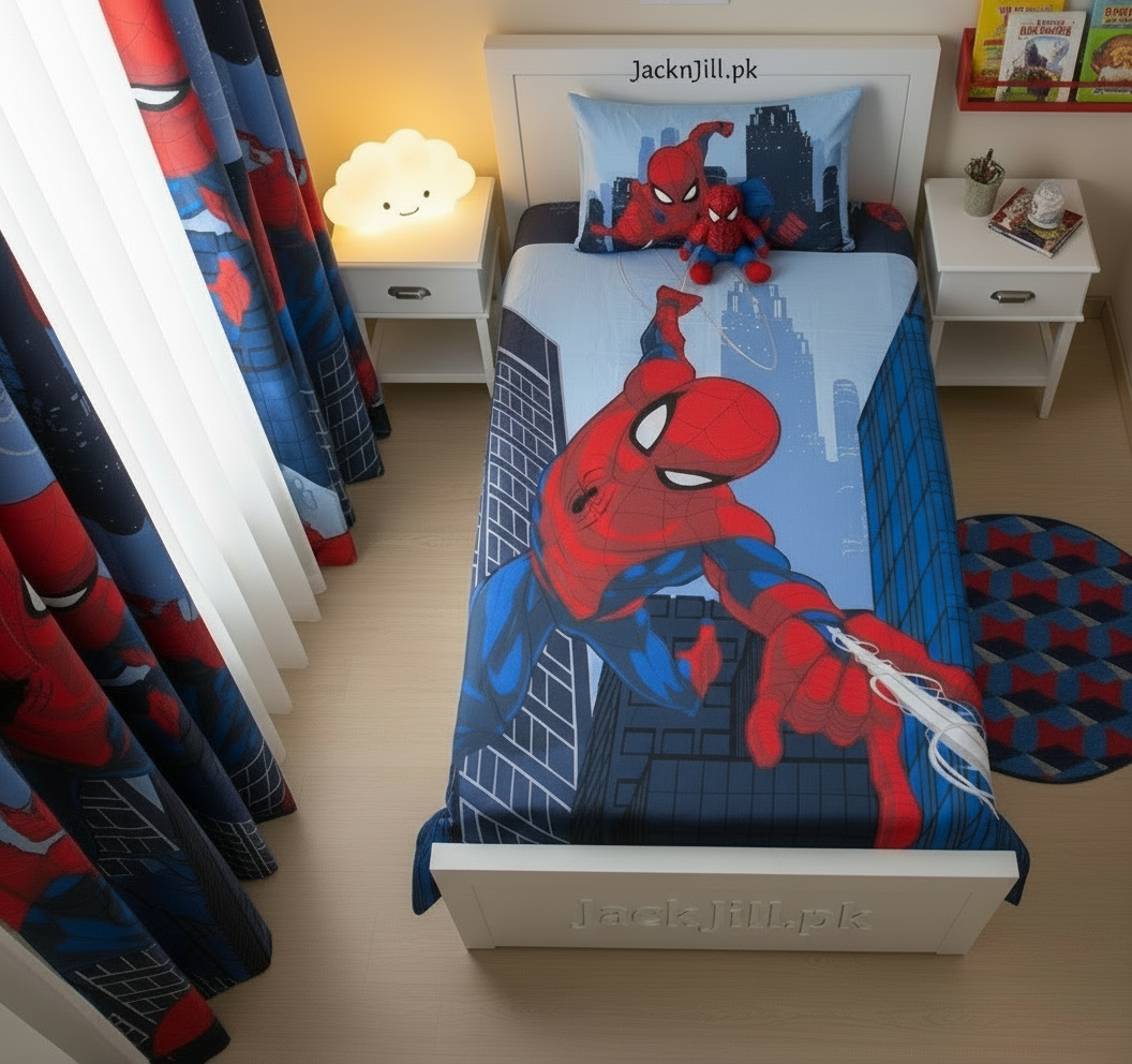 Spider Man Kids Bedsheet Set - Matching Cmforter,Quilt & curtain Set