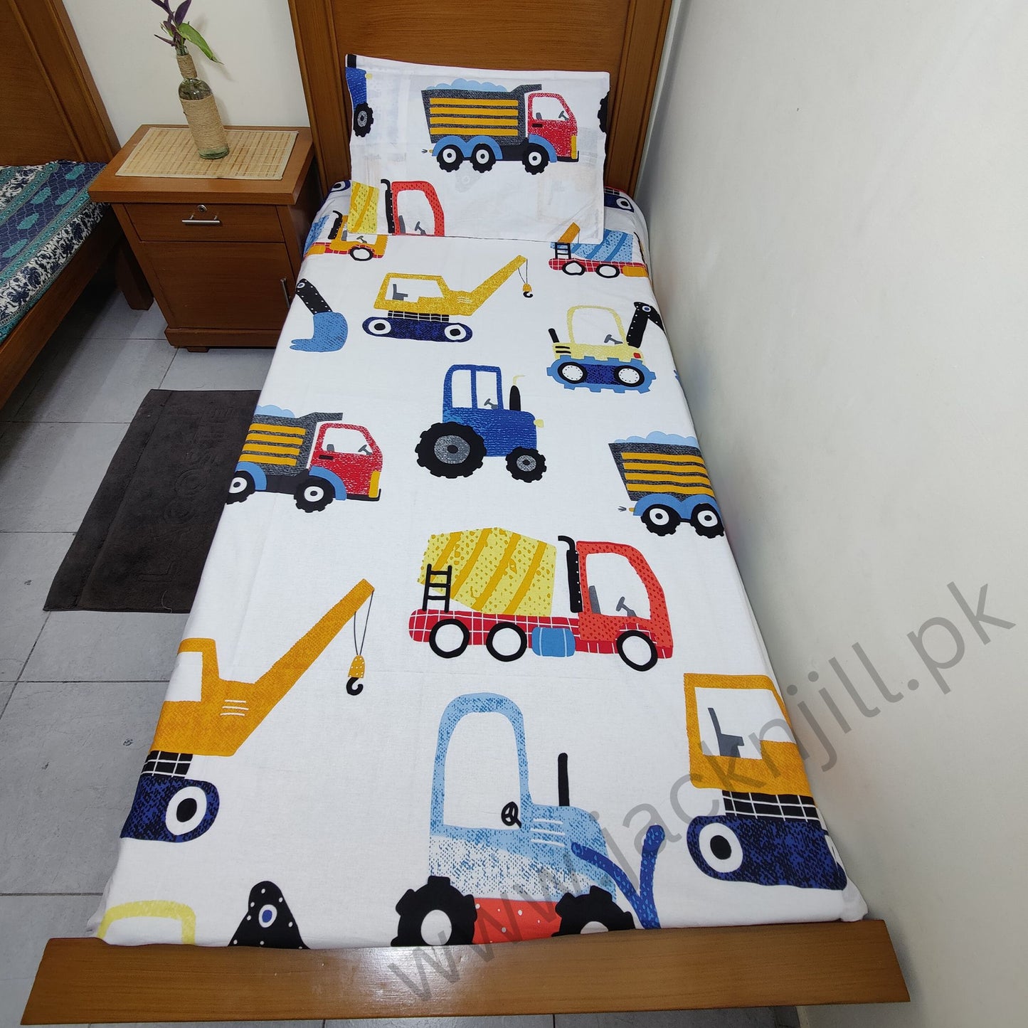 White Base Trucks Bedsheet A1104