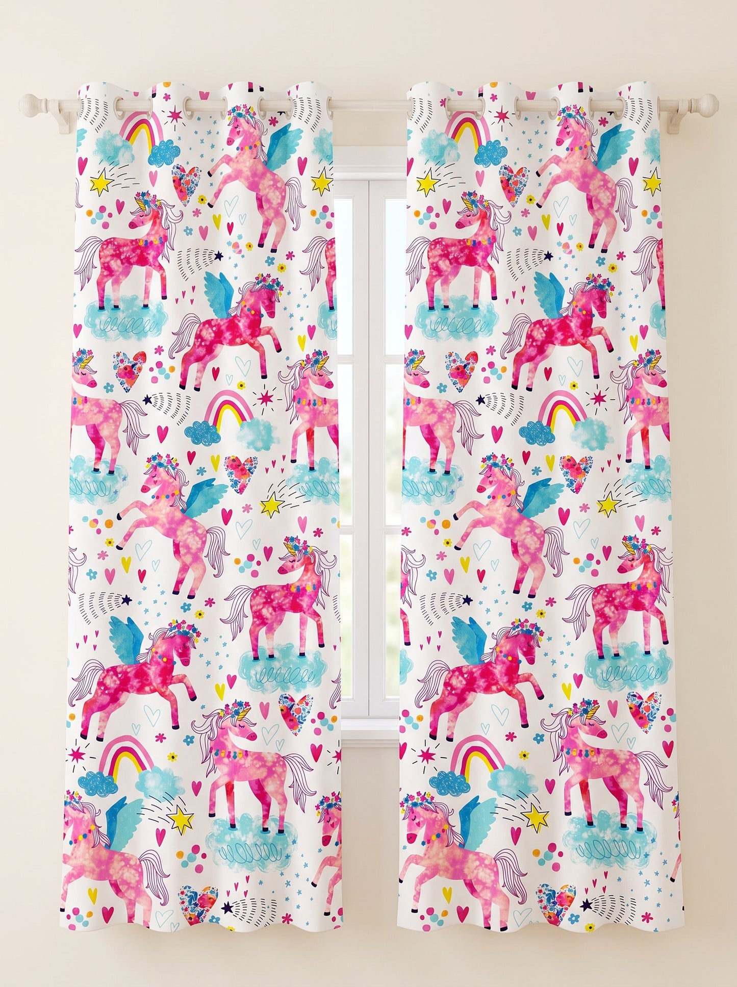 Mini Unicorn Printed Curtains for Kids Room