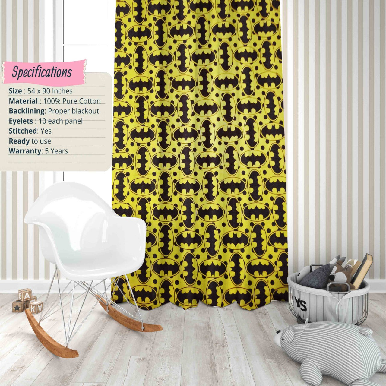 Kids Batman Logo Cotton Curtain 7853 - Kids Curtain