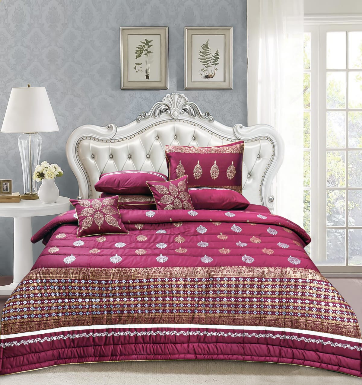 8 Pcs Bridal Bed Sheet Comforter Set Cotton Sateen Block Printed – Athena - bridal bedsheet set