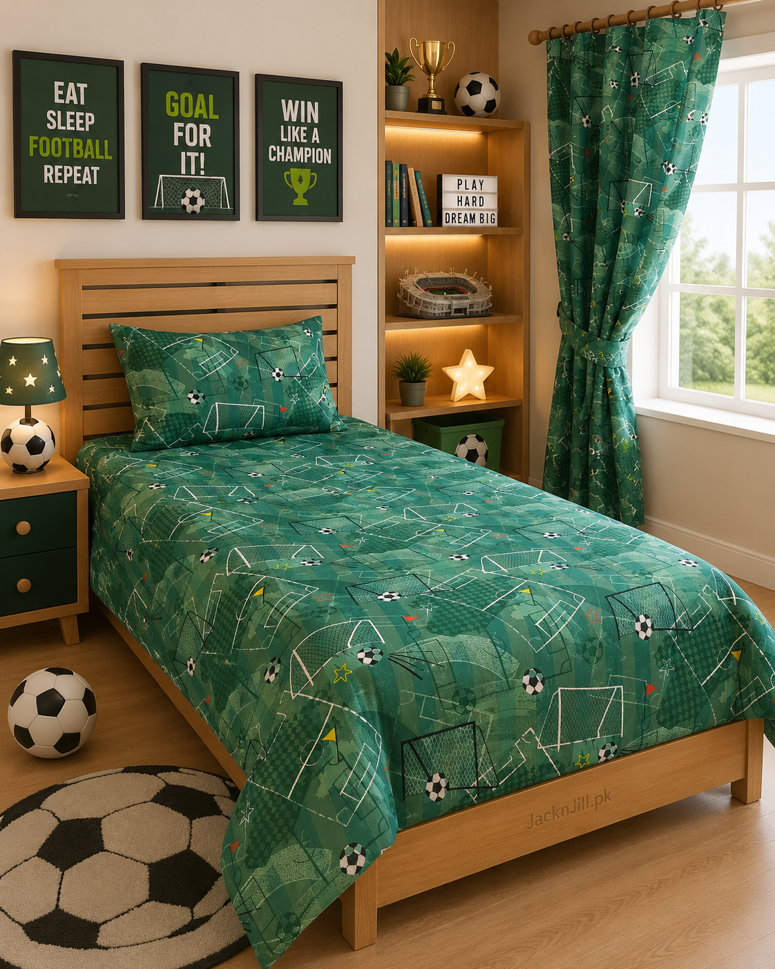 Football Pole Green Base Kids Bedsheet