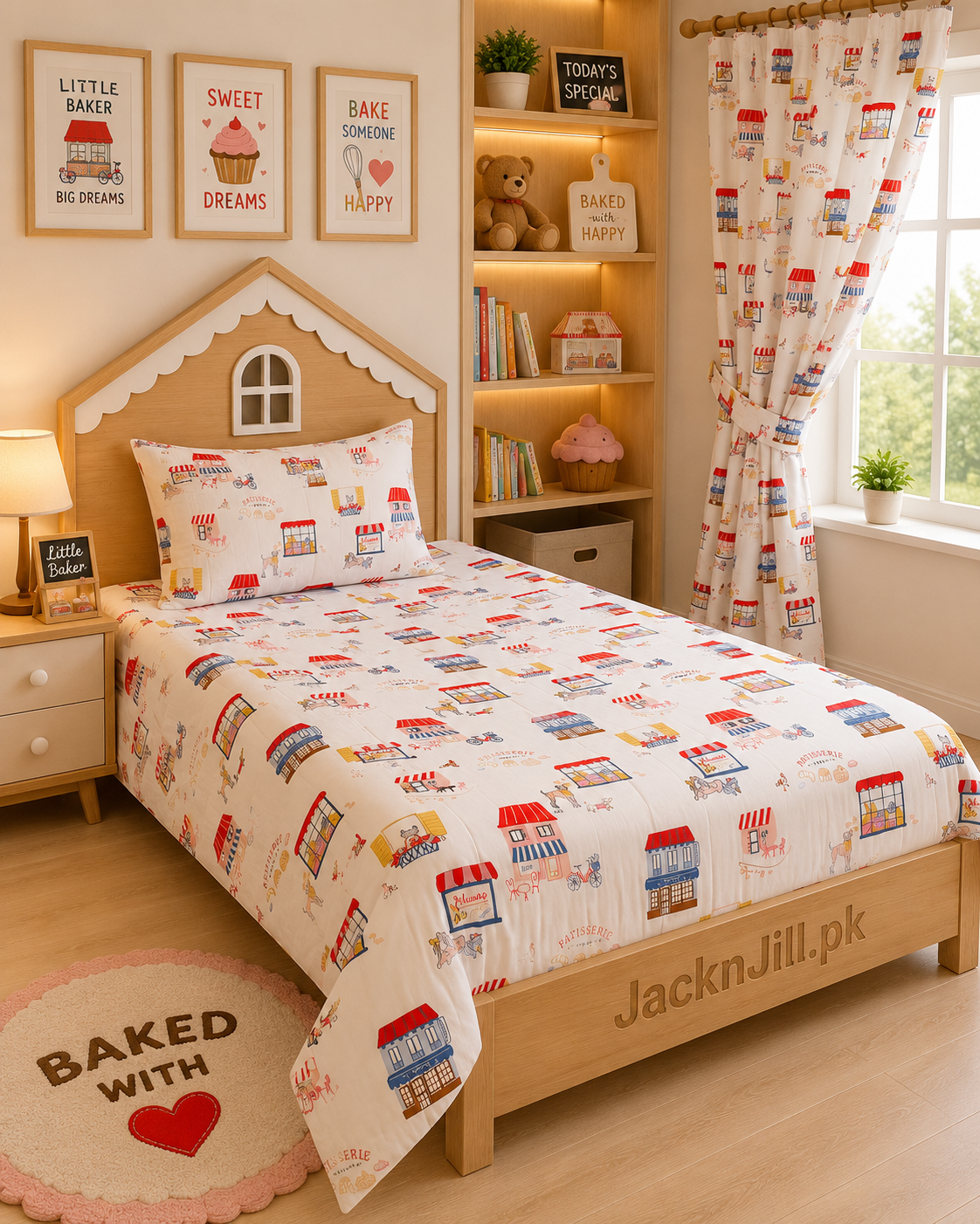 Cartoon Village Print Kids Bedsheet