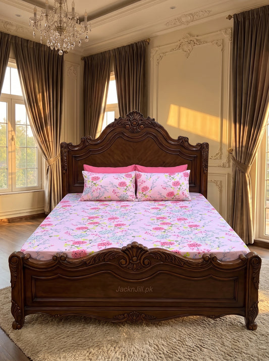 Traditional Designs Floral Print Pink Bedsheet Set