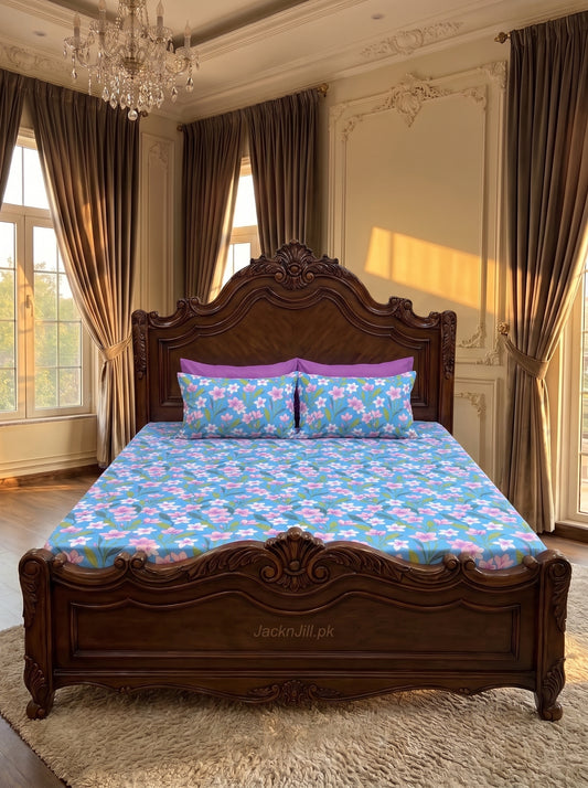 Traditional Designs Export Quality Floral Bluesh Bedsheet Set