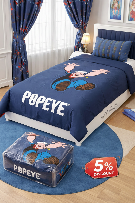 POPEYE Blue Kids Bed Room Theme Bed Sheet Set and Curtains