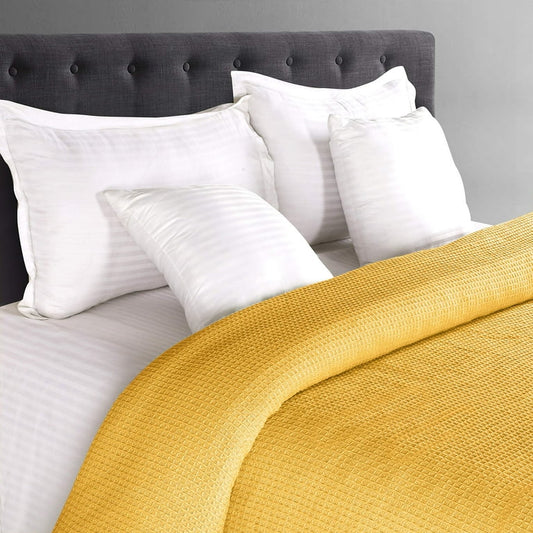 Premium Waffle Textured Bedthrow – Mustard Yellow