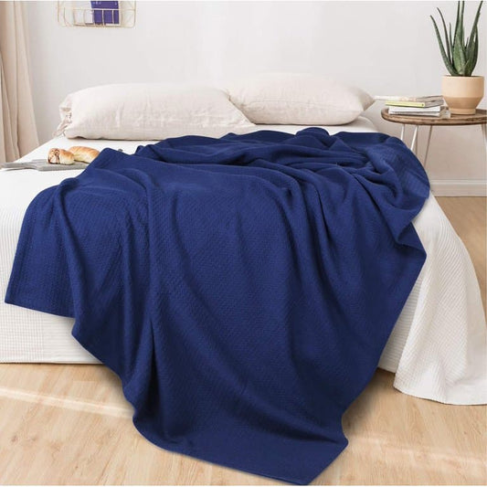 Premium Waffle Textured Bedspread – Navy Blue