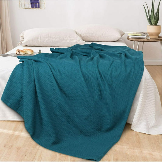 Premium Waffle Textured Bed Throw – Teal