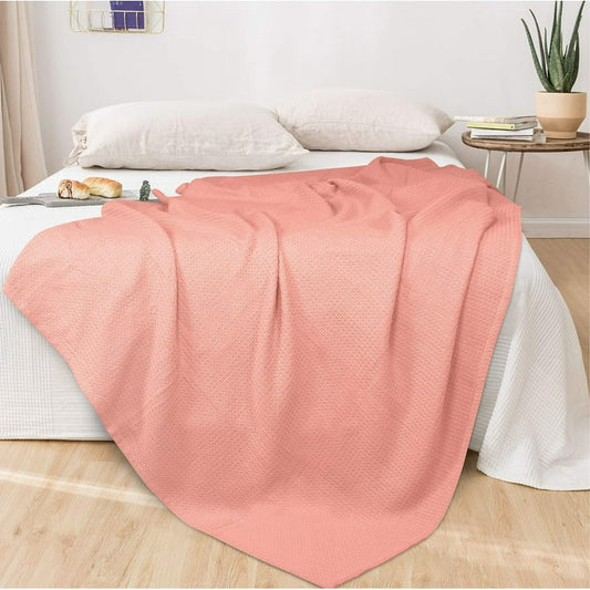 Premium Waffle Textured Bed Throw – Peach