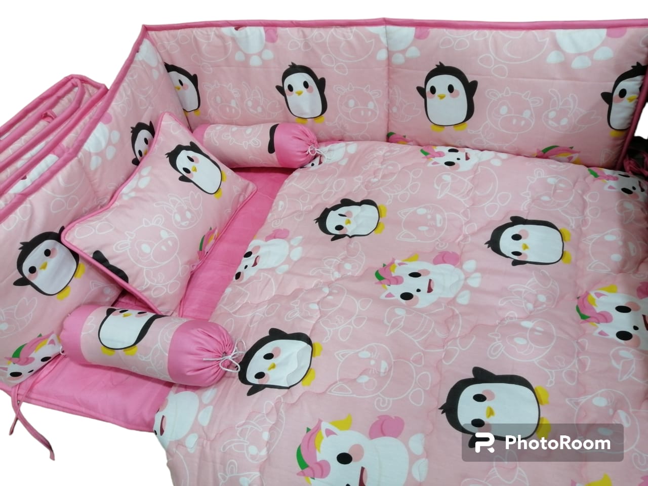 Penguin And Unicorn Baby Cot Set