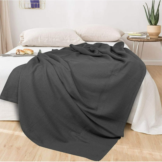 Premium Waffle Textured Bed Throw – Grey