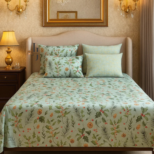 Mint Pine Printed Bedsheet