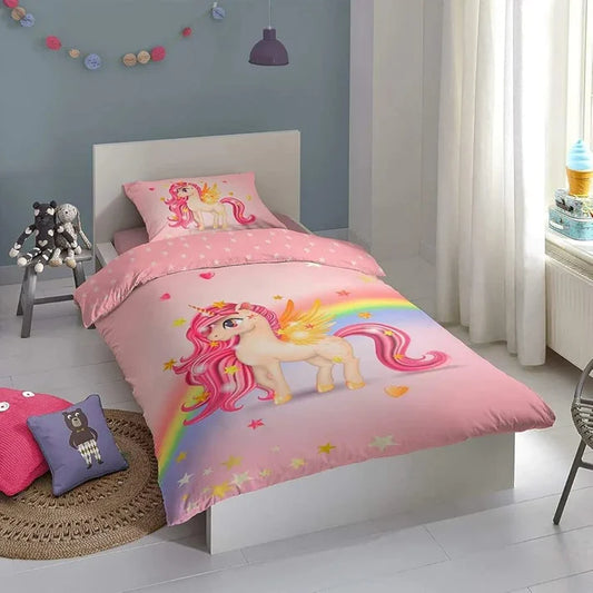 Kids Unicorn with Rainbow Comforter Set