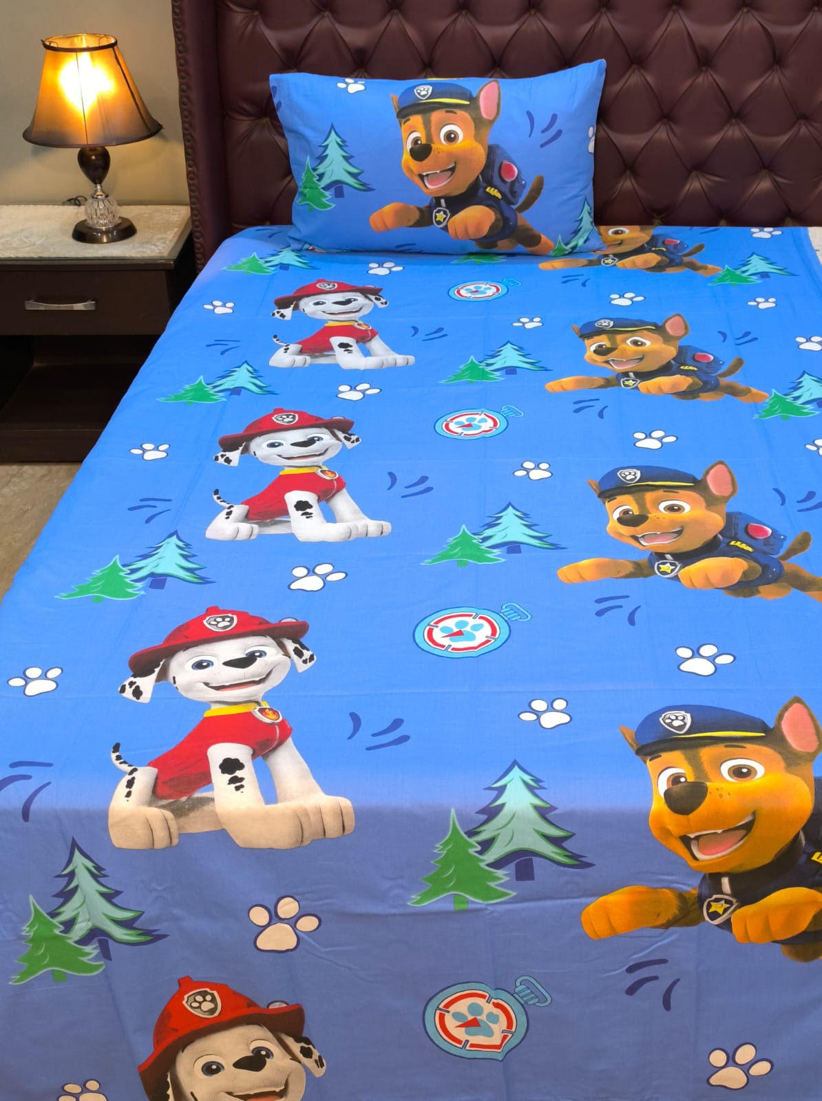 Blue Paw Print Kids Bed Sheet -  Bed Sheets