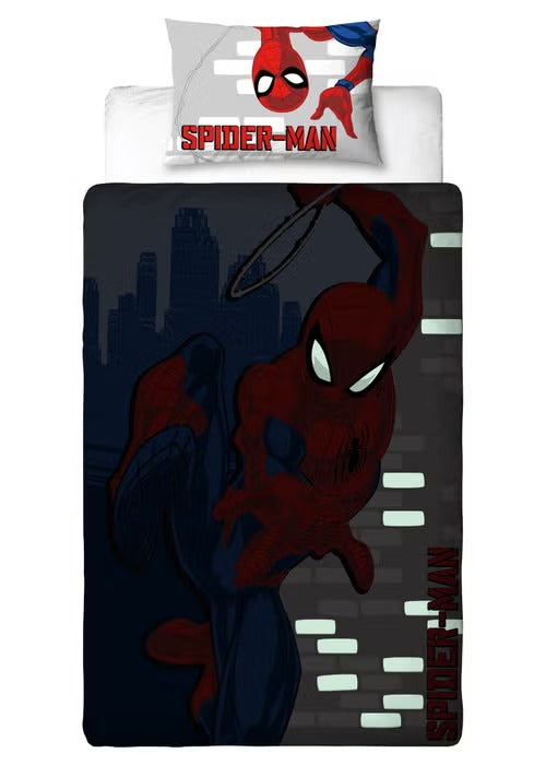 Spiderman Blue Glowing in Dark Bedsheet Set