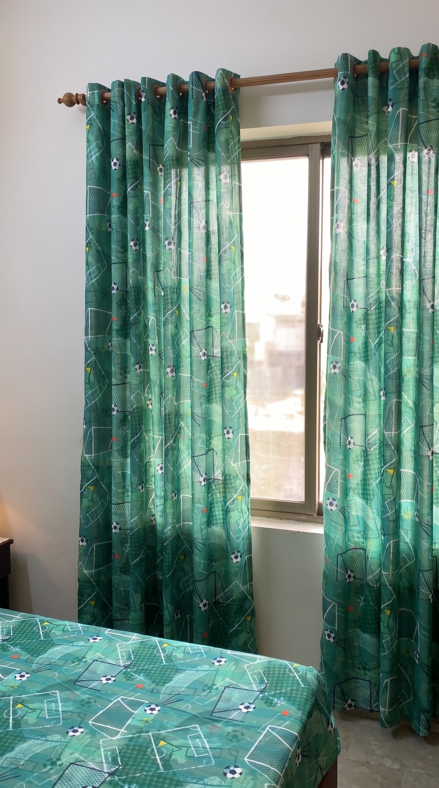 Green Football Theme Crutains for Kids Room