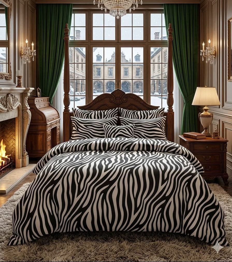 Premium Cotton Zebra Print King Comforter Set Black and White 