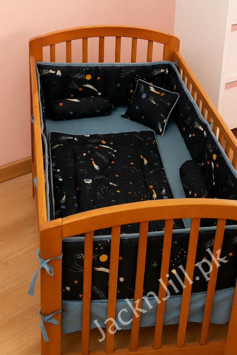 Cosmic Adventure Baby Crib Bedding Set – Soft & Safe Space-Themed Cot Set