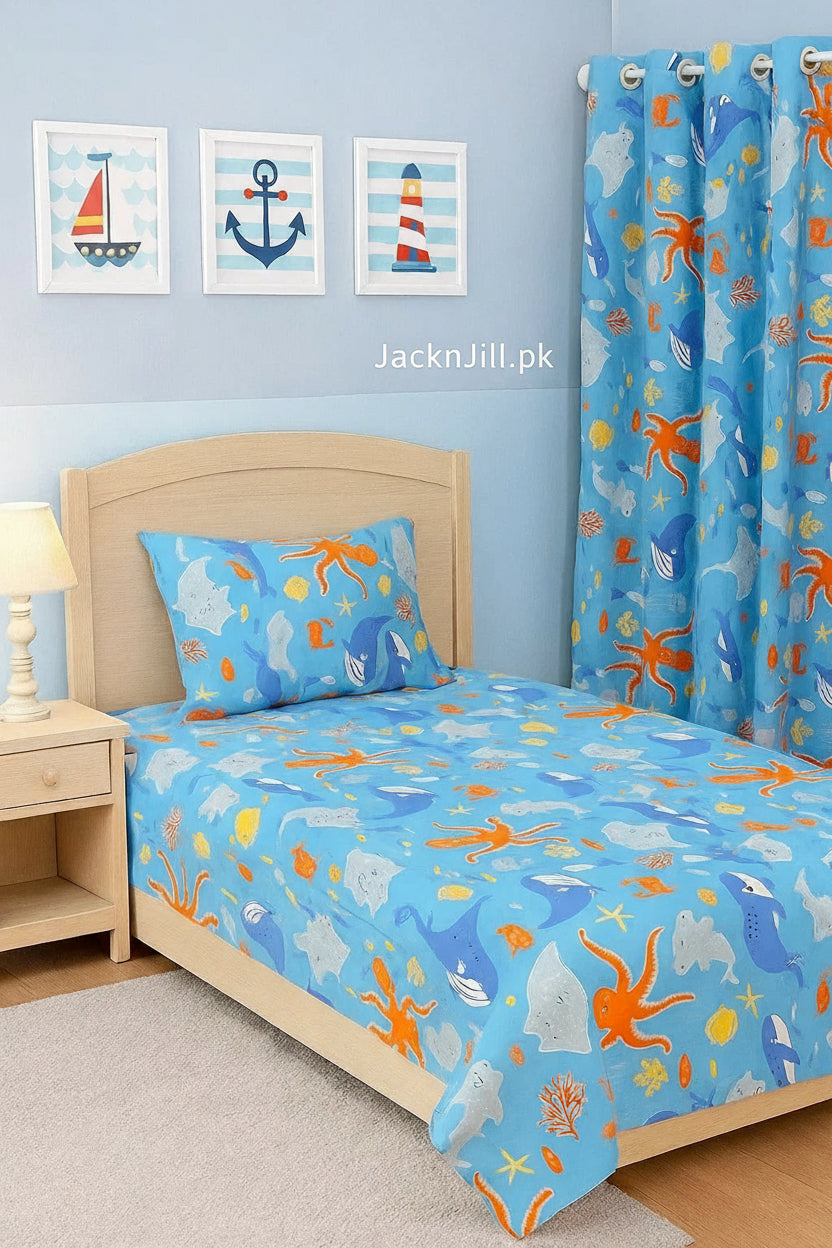 Sea Life Print Kids Bed Sheet