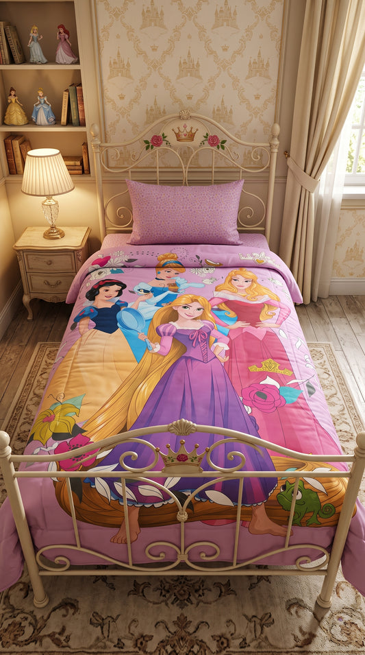 Pink Kids Princess Single Bed Comforter Set, kids bedsheet online.JacknJill.pk
