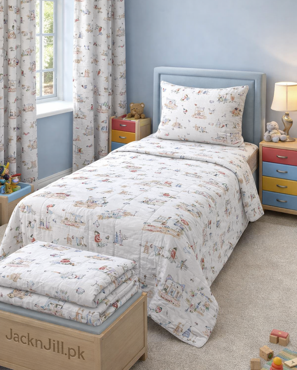 Castle Print White Based Kids Bedsheet set