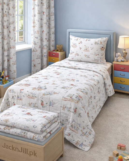 Castle Print White Based Kids Bedsheet set