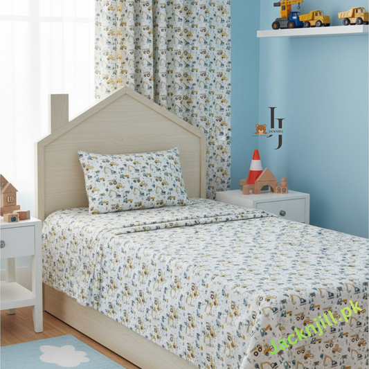 Kids Construction Trucks Bedsheet