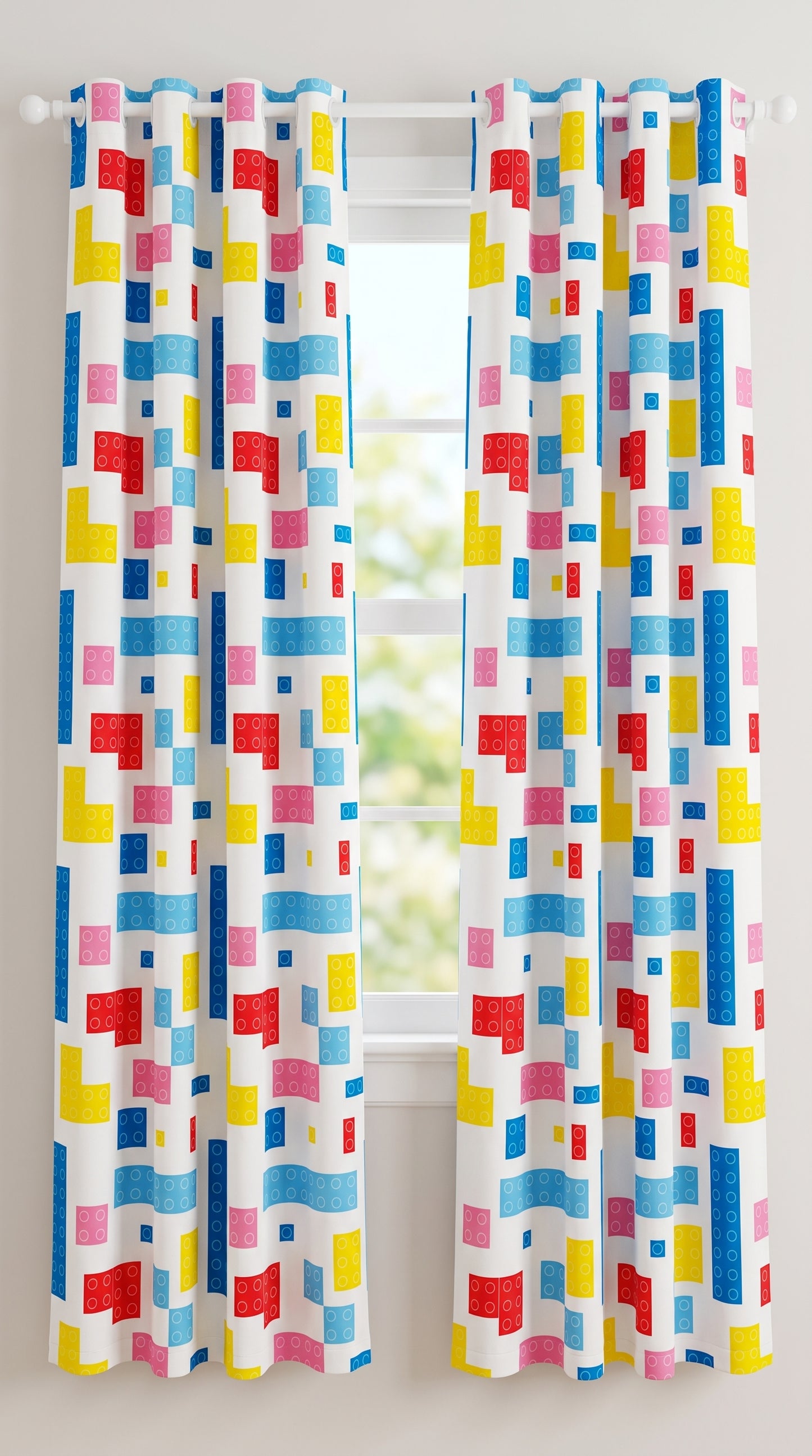 Multi Colored Lego Bricks Curtain for Kids Room
