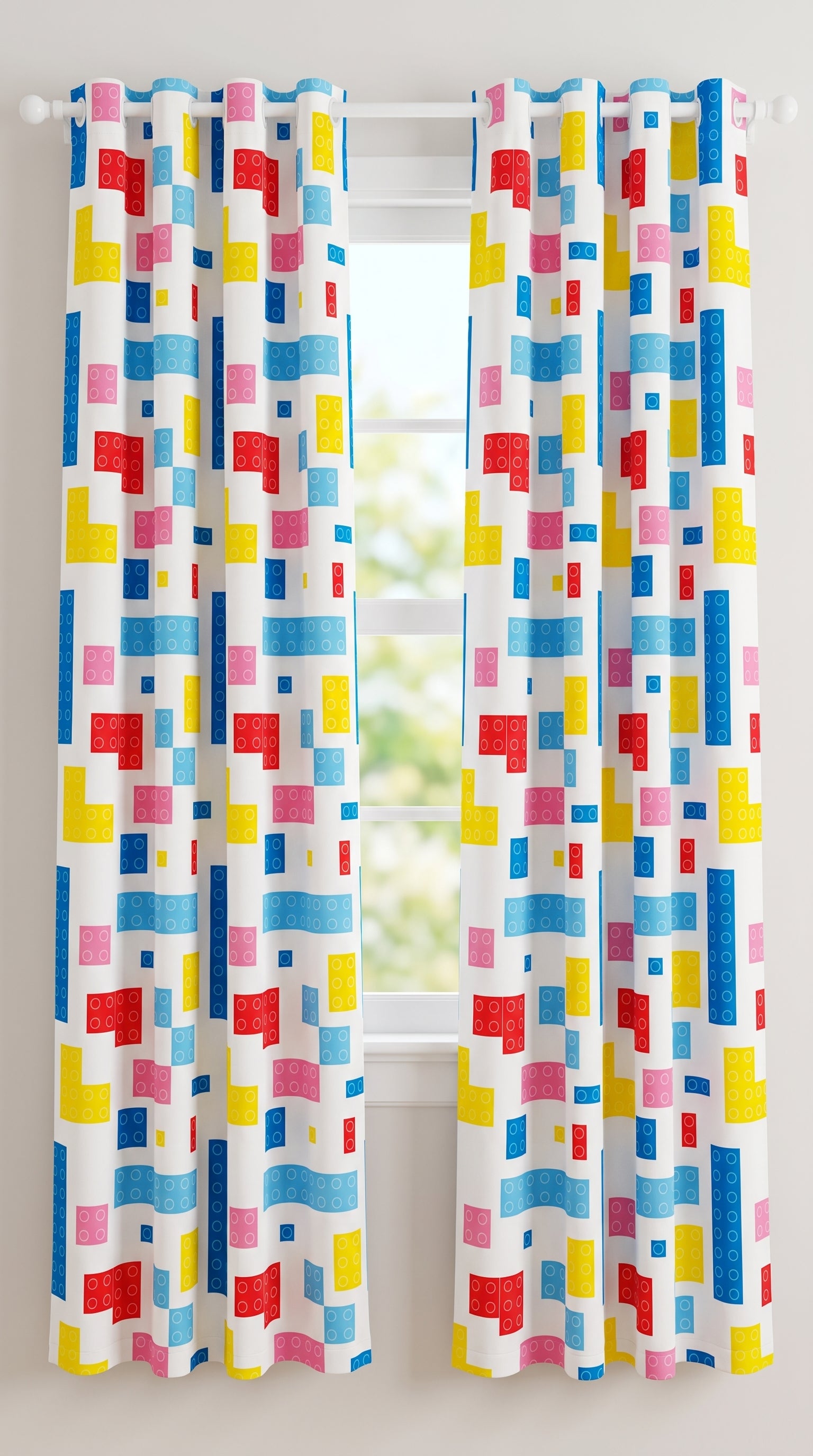 Multi Colored Lego Bricks Curtain for Kids Room
