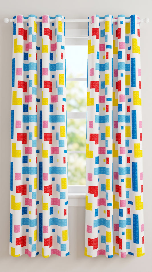 Multi Colored Lego Bricks Curtain for Kids Room
