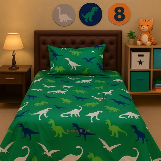 Dianosaurs green Based Kids Bedsheet