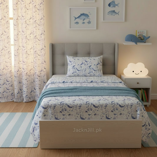 Kids Ocean-Themed Printed Bedding Set – Soft & Cozy Bedspread for Children’s Room